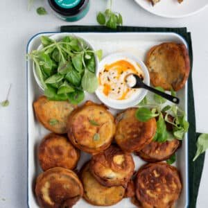 Aubergine Fritters with Curry Bomb crispy chilli oil